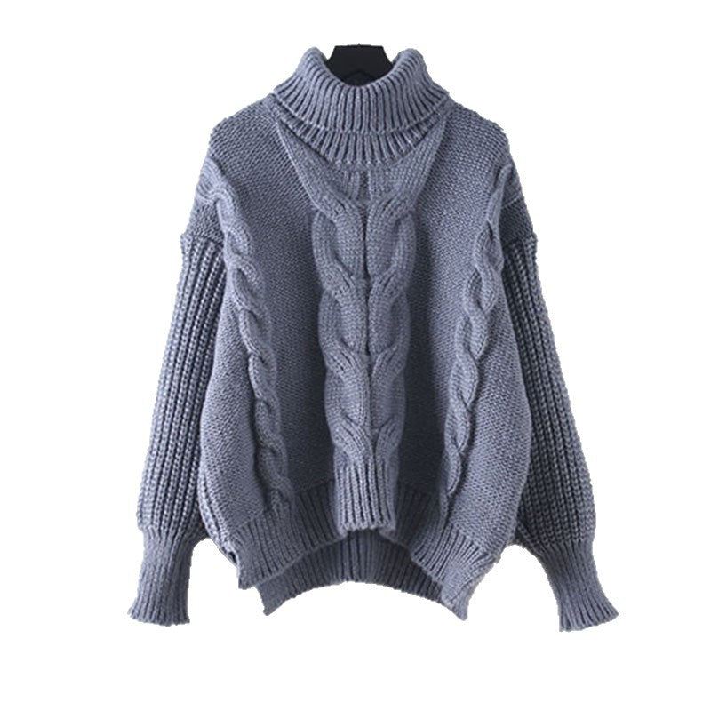 Damen Grobstrickpullover mit hohem Rollkragen und modernem Zopfmuster Drune