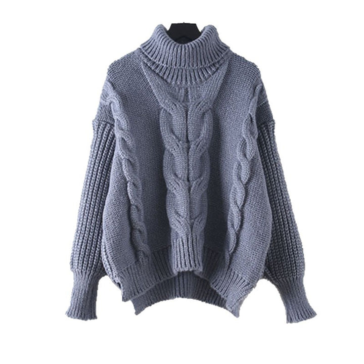 Damen Grobstrickpullover mit hohem Rollkragen und modernem Zopfmuster Drune