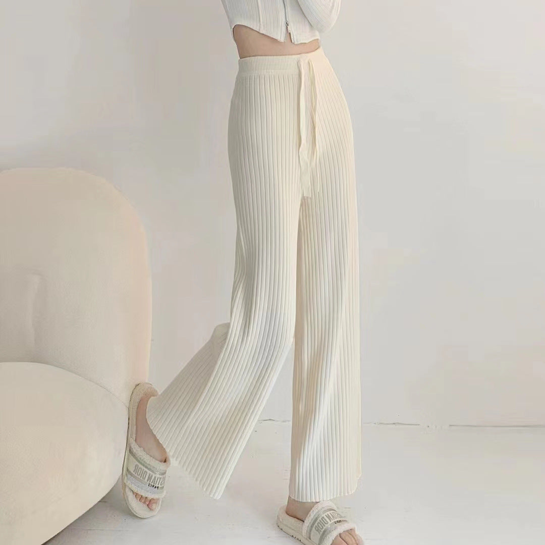 Damen Plissierte High-Waist-Hose mit elastischem Bund Drune