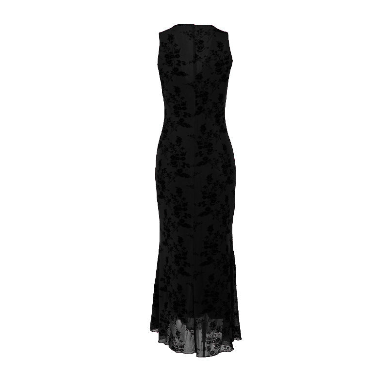 Damen Maxikleid mit floralem Spitzenmuster und tiefem V-Ausschnitt Drune