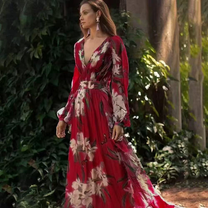 Drune | Damen Maxikleid Fließendes V-Ausschnitt