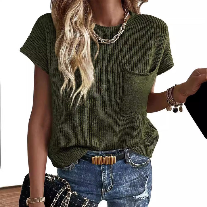 Damen Kurzarm Stricktop Drune