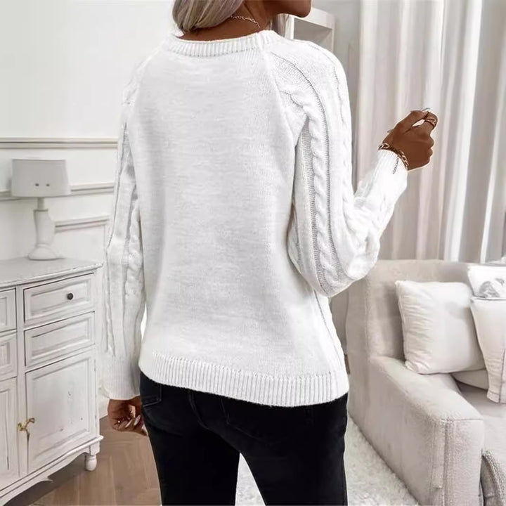 Damen Strickpullover mit strukturiertem Rautenmuster und dekorativen Knöpfen Drune