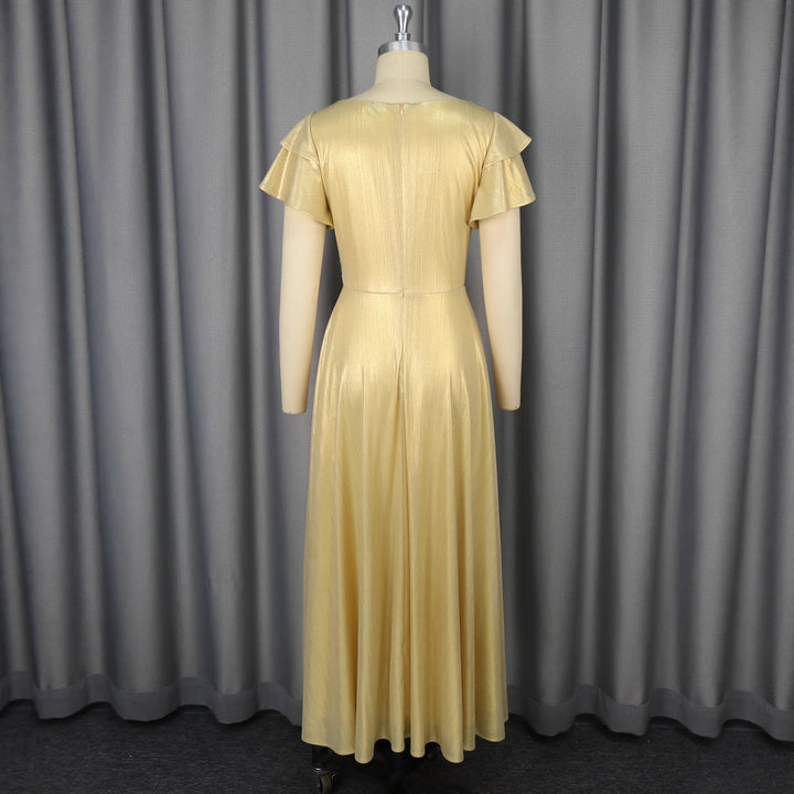 Damen glamouröses Abendkleid mit elegantem V-Ausschnitt und voluminösen Rüschensäumen Drune