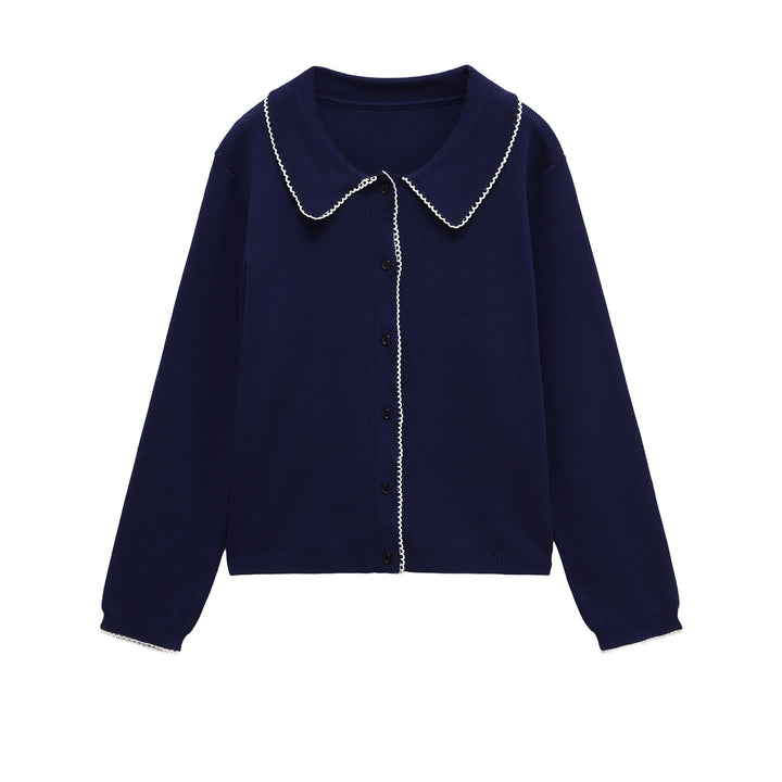 Damen modische Strickjacke mit Kragen und Knopfleiste Drune