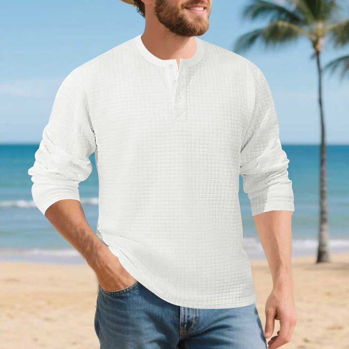 Herren Elegantes Langarmshirt mit Knopfleiste und strukturiertem Stoff Drune