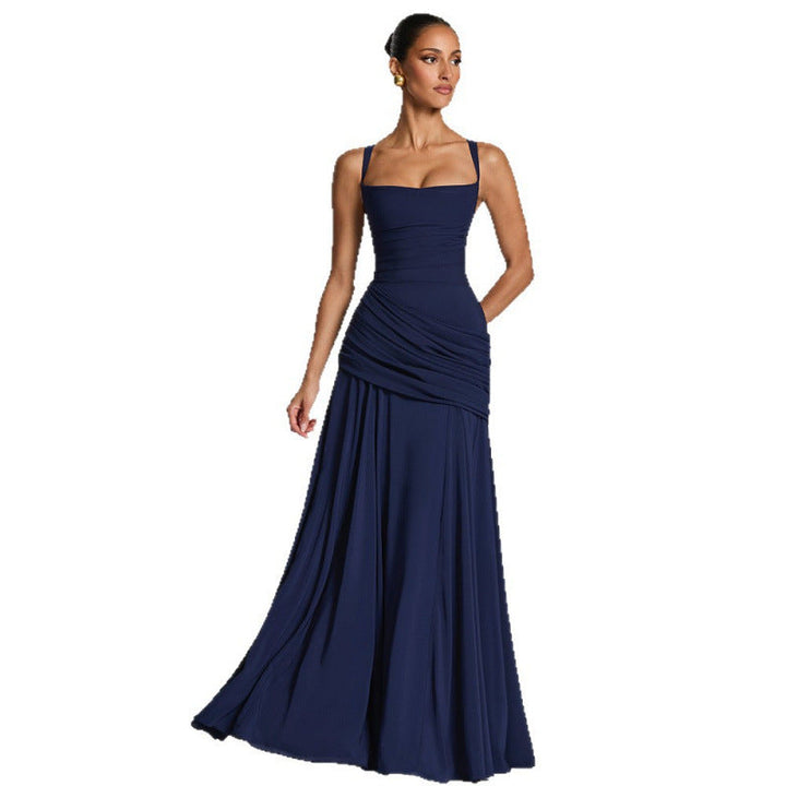 Damen Elegantes Maxikleid mit raffiniertem Raffung und schmalen Spaghetti-Trägern Drune