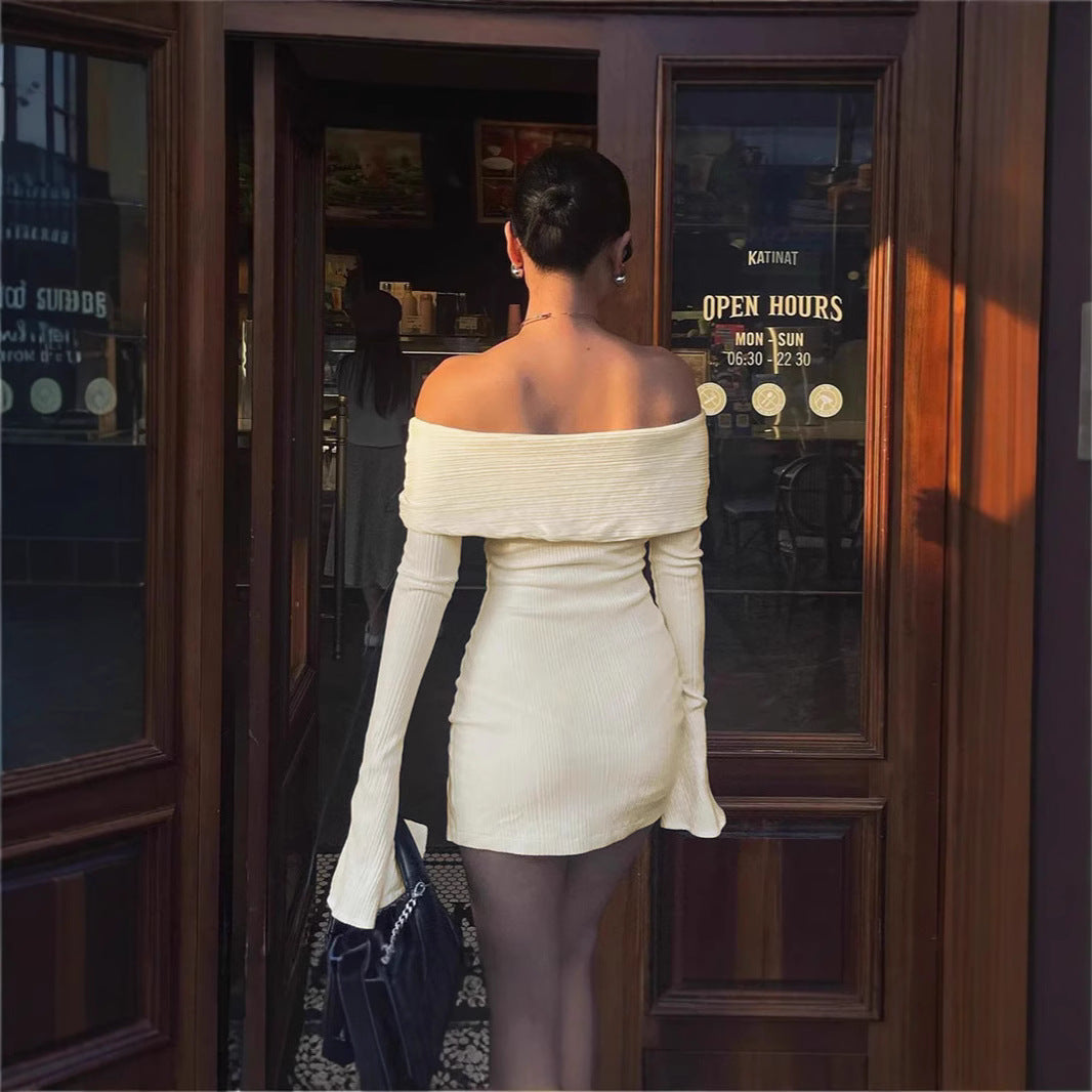 Damen Minikleid mit Off-Shoulder Design und dekorativen Bindebändern Drune