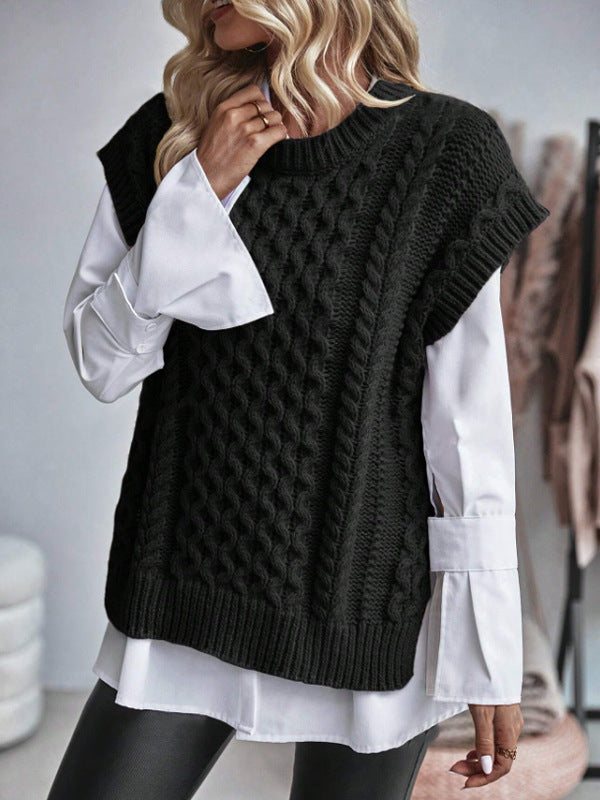 Damen Modischer Strickpullover mit luxuriösem Zopfmuster und ärmelloser Gestaltung Drune