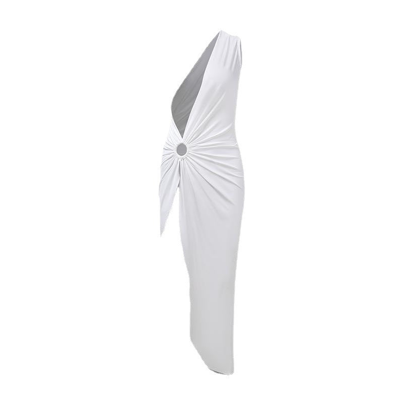 Damen Elegantes Wickelkleid mit schimmerndem Satin und hohem Schlitz Drune