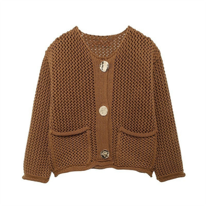 Damen Strickjacke mit offener Maschenstruktur und komfortablen Taschen Drune