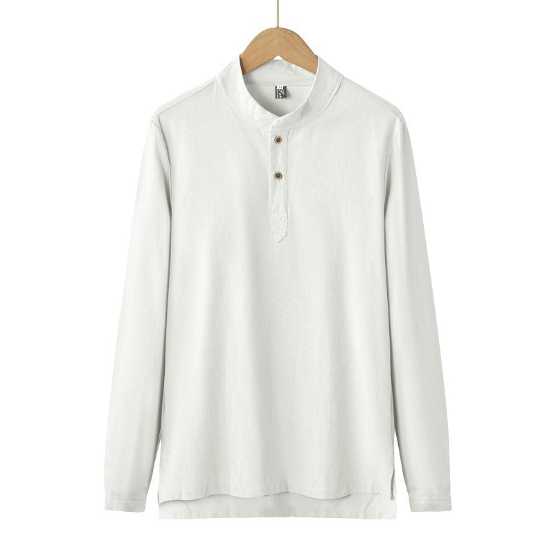 Herren nan langärmeliges Henley-Shirt mit Stehkragen und verdeckter Knopfleiste aus Baumwollmix Drune