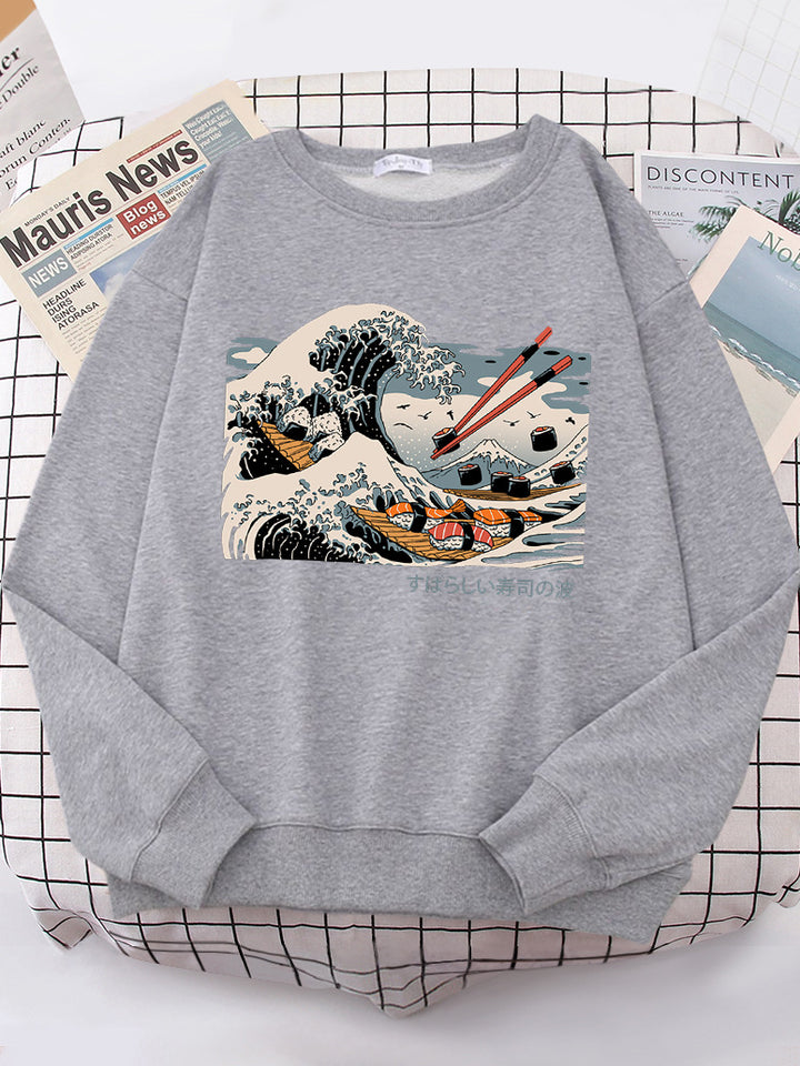 Damen Sweatshirt mit künstlerischem Wellen-Design und gemütlichem Schnitt Drune