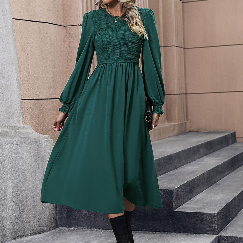 Damen elegantes Midikleid mit strukturiertem Oberteil und fließendem Rock Drune