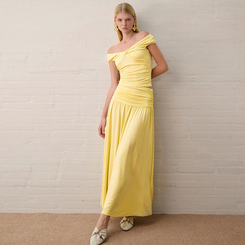 Damen Langarm-Maxikleid mit drapierten Details Drune
