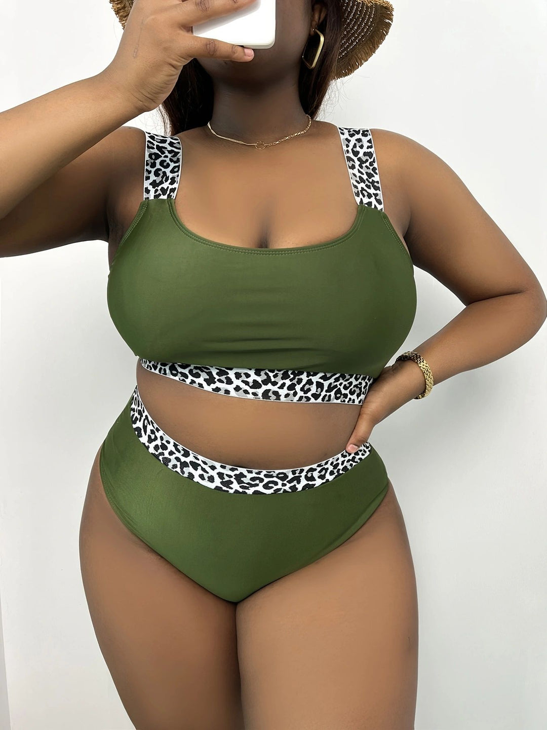 Damen Hochgeschnittenes Bikini-Set mit trendigem Tiermuster Drune