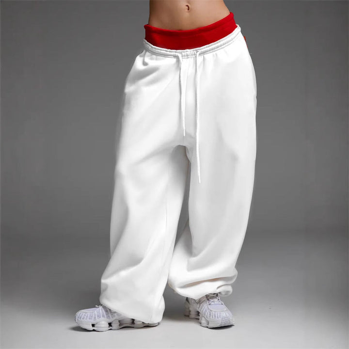 Damen trendige, weite Jogginghose mit elastischem Bund und verstellbarem Kordelzug Drune