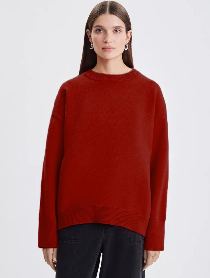 Damen Bequemer und eleganter Strickpullover mit überschnittenen Schultern und Rippenbündchen Drune