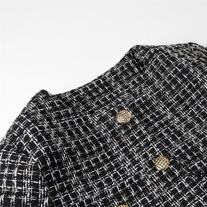 Damen elegante Tweedjacke mit goldenen Knöpfen Drune