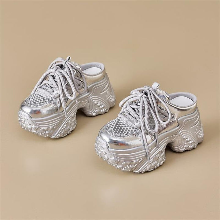 Damen Sportliche Sneakers mit hohem Plateau und atmungsaktiver Netzstruktur Drune