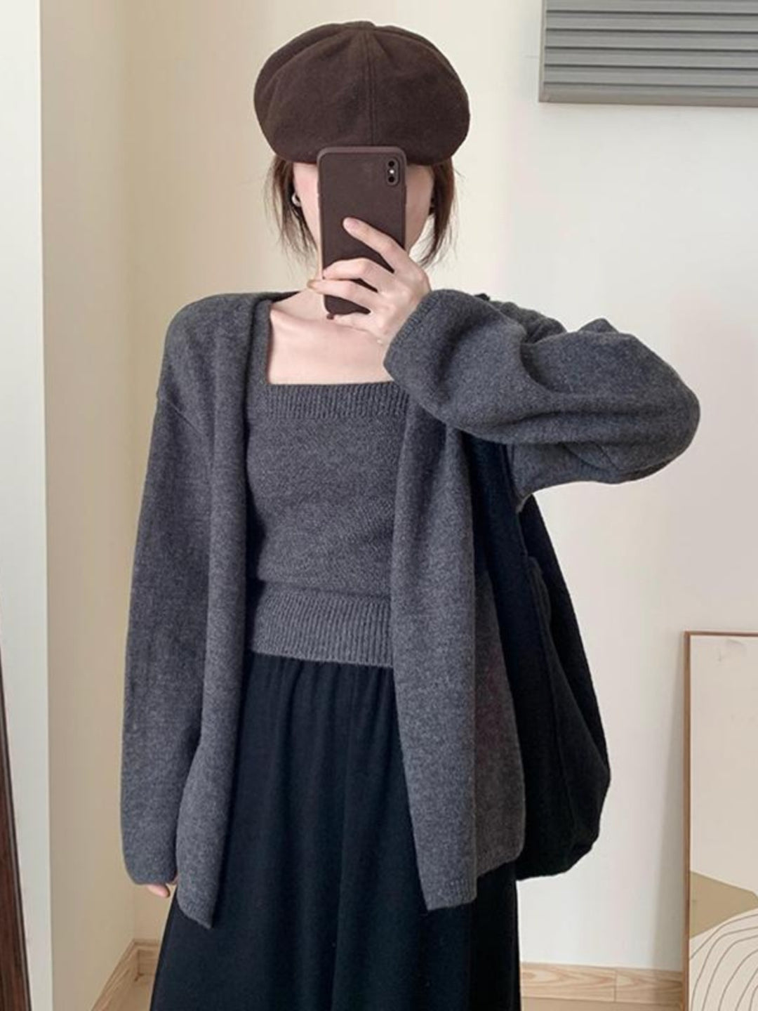 Damen lässiger Strickcardigan mit offenen Ärmeln und bequemer Passform Drune