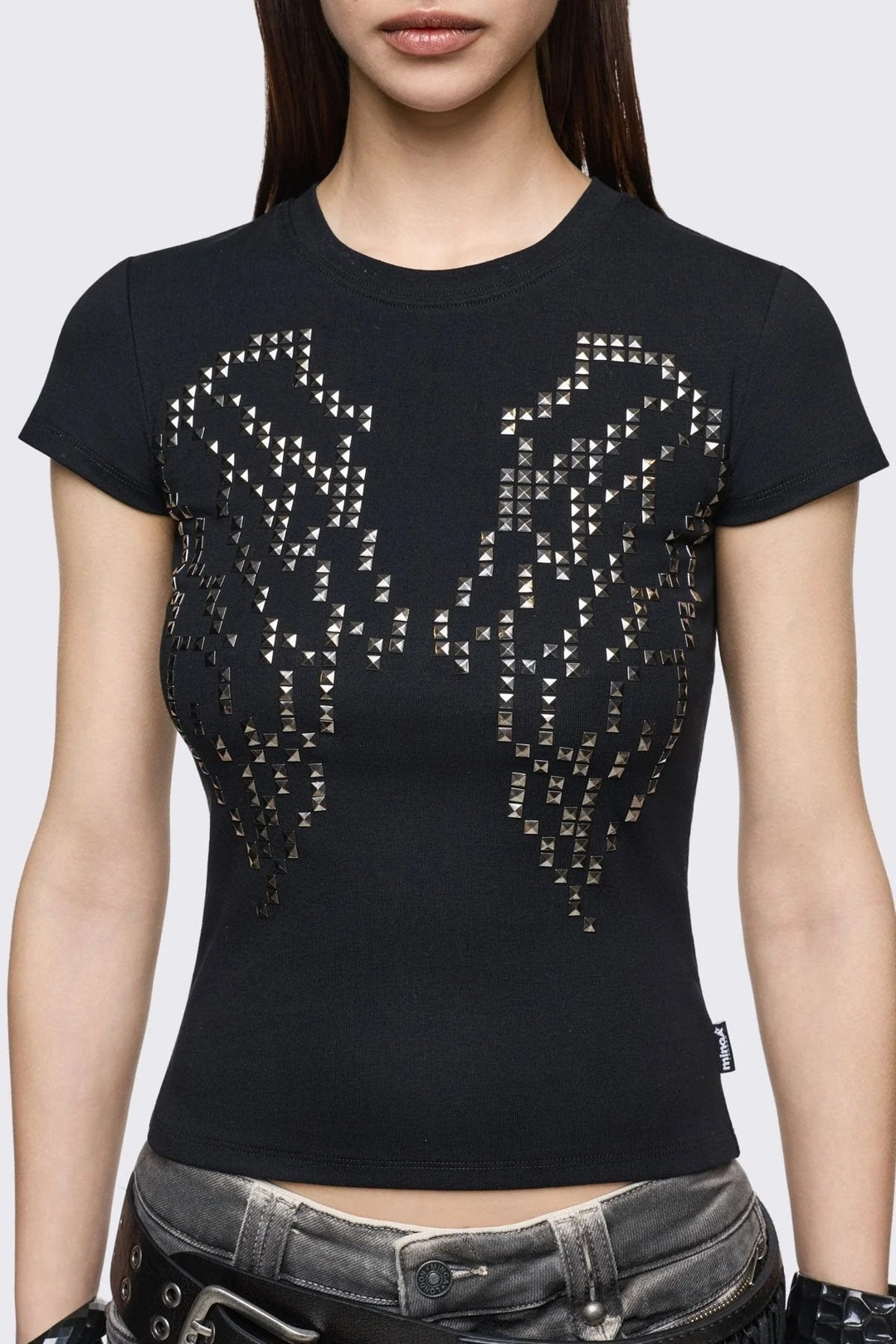 Damen Enganliegendes T-Shirt mit Metallic-Nieten Drune