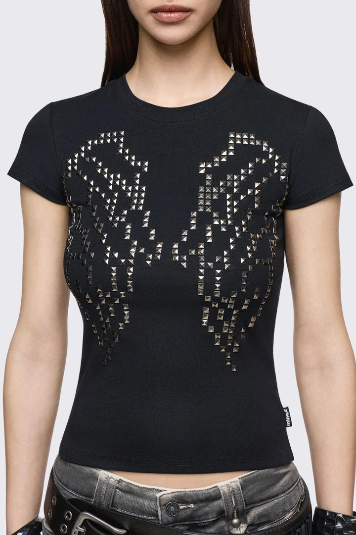 Damen Enganliegendes T-Shirt mit Metallic-Nieten Drune