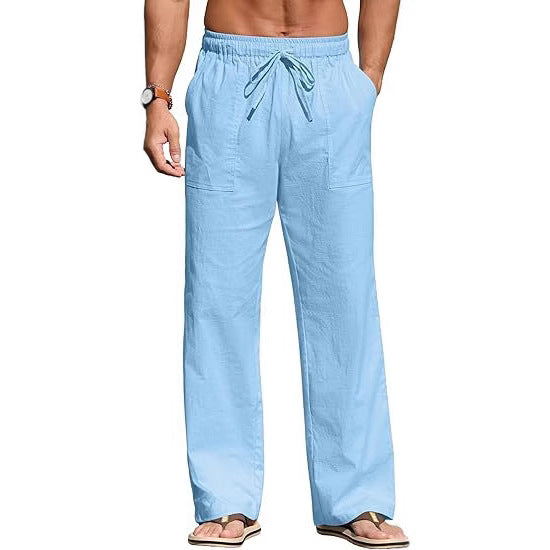 Herren nan leichte Leinenhose mit elastischem Bund, Kordelzug und aufgesetzten Taschen Drune