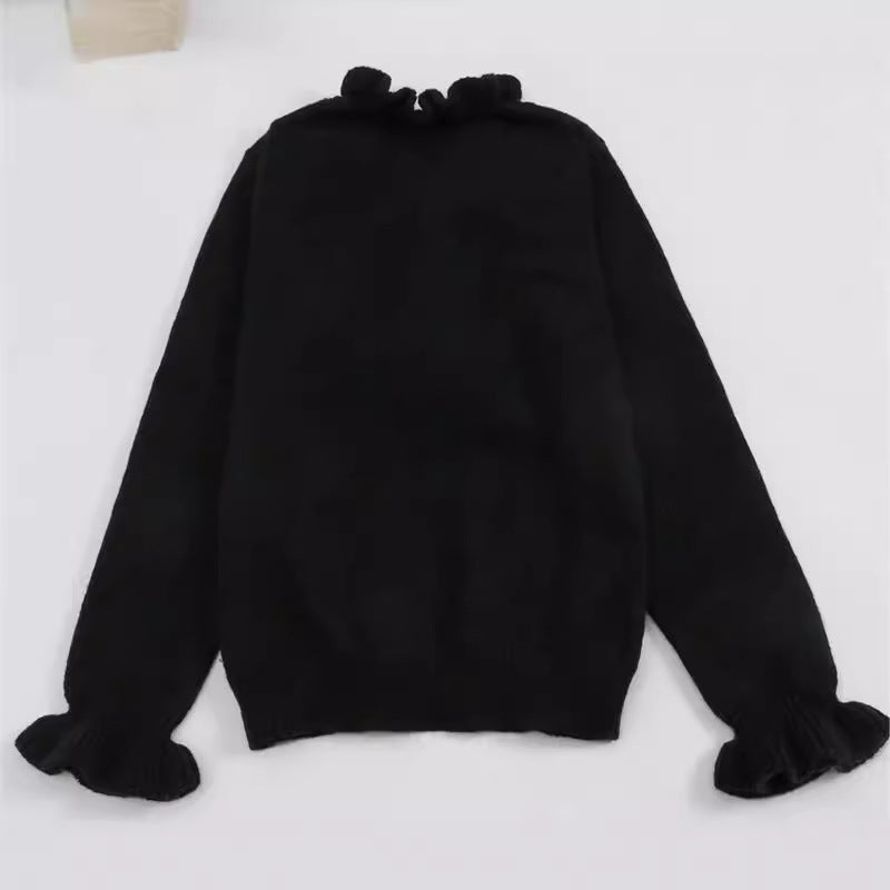 Damen Bluse mit Rüschensaum und dekorativen Knöpfen Drune