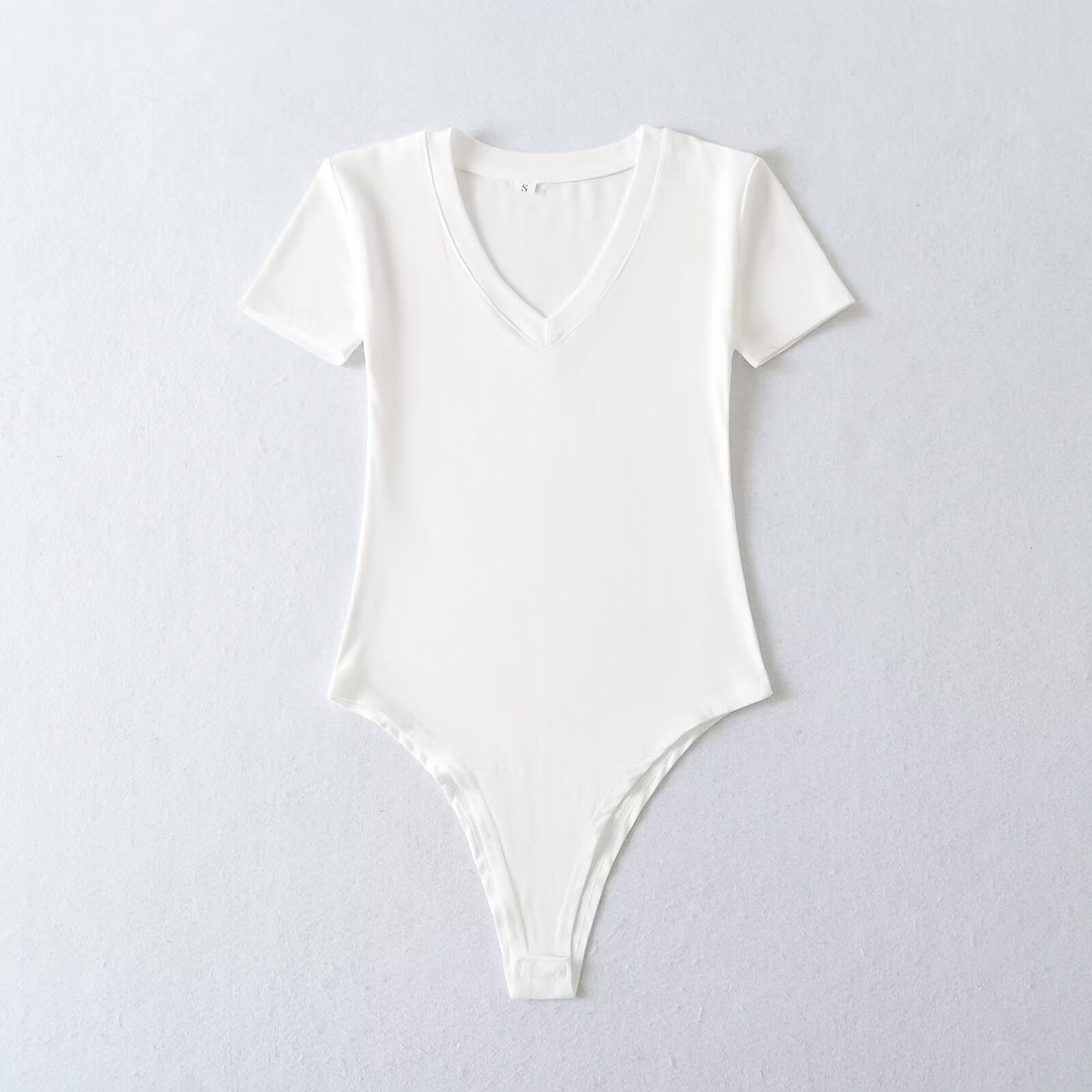 Damen Body mit tiefem V-Ausschnitt und kurzärmligem Design Drune