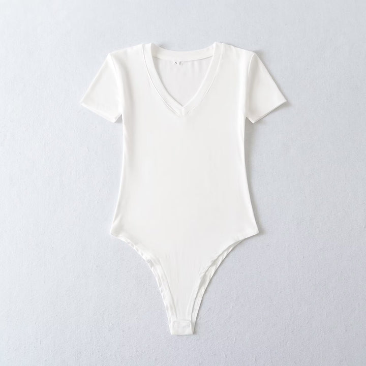 Damen Body mit tiefem V-Ausschnitt und kurzärmligem Design Drune