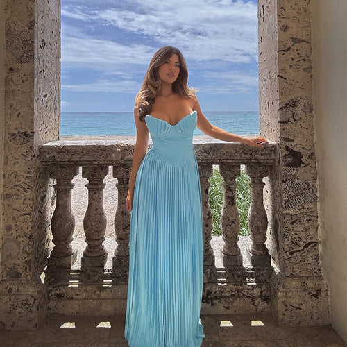 Damen Maxikleid mit strapazierfähigem Oberteil und eleganten Falten Drune