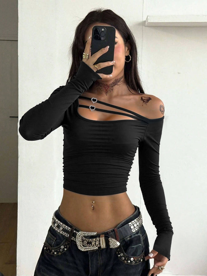 Damen elegantes asymmetrisches Top mit raffinierten Trägerdetails Drune