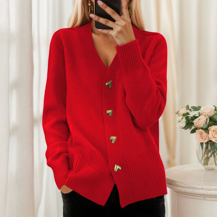 Damen Strickjacke mit Herzknöpfen und lässigem Schnitt Drune