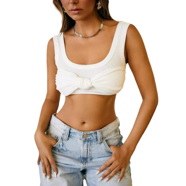 Damen Crop-Top mit dekorativem Knoten und strukturiertem Design Drune