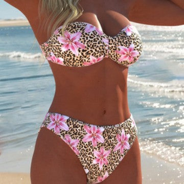Damen Bandeau-Bikini mit floralem und animalischem Design Drune