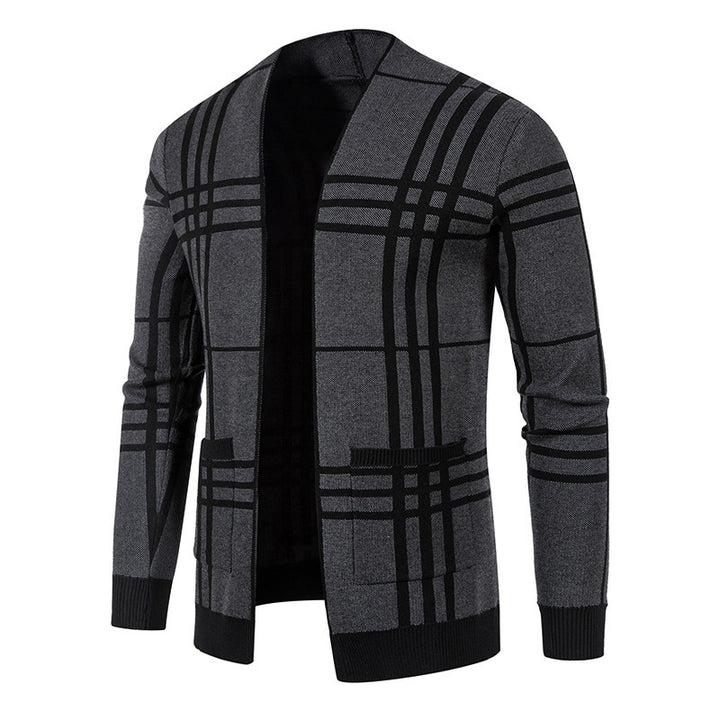 Herren modische Strickjacke mit modernem Karo-Muster und praktischen Taschen Drune
