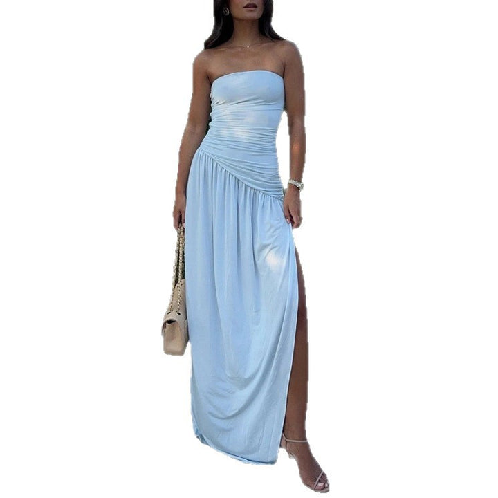 Damen nan elegantes Abendmaxikleid mit schulterfreiem Bustier, asymmetrischer Wickelraffung und hohem Seitenschlitz Drune