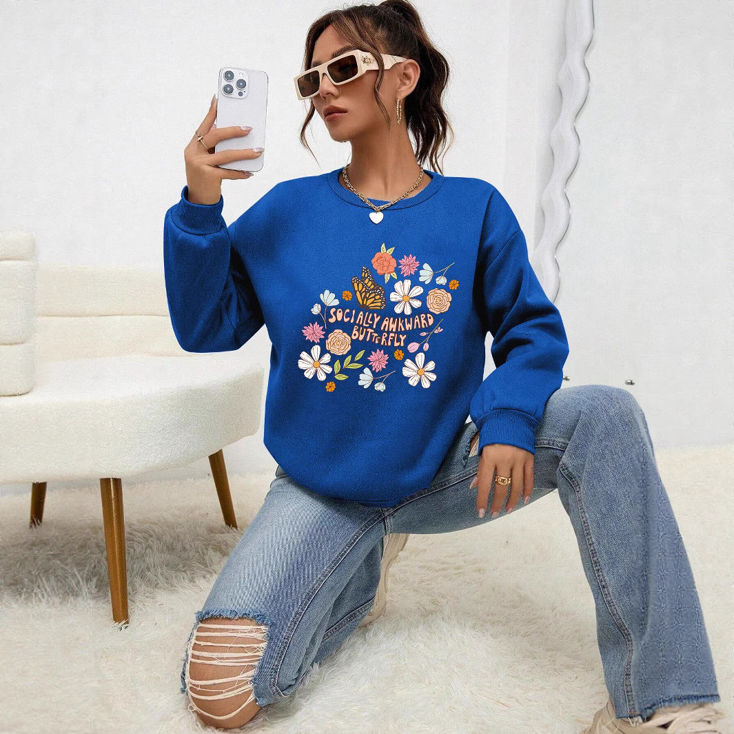 Damen Sweatshirt mit kreativem Floraldesign und inspirierendem Aufdruck Drune