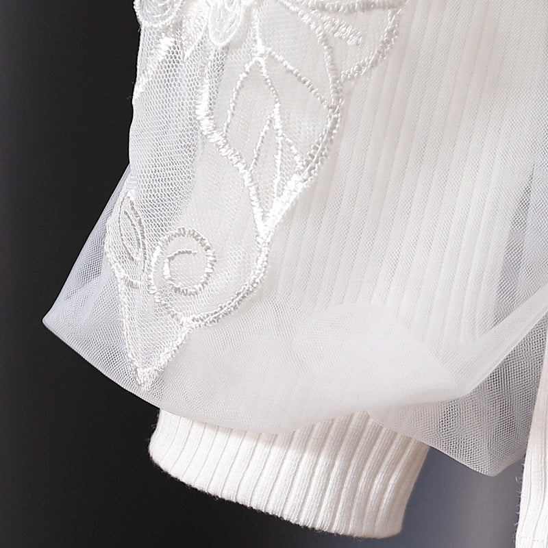 Damen gemütliches Sweatshirt mit transparenten Puffärmeln Drune