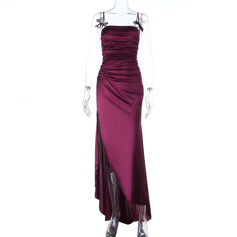 Damen Maxikleid mit raffinierten Falten und charmanten Spaghettiträgern Drune