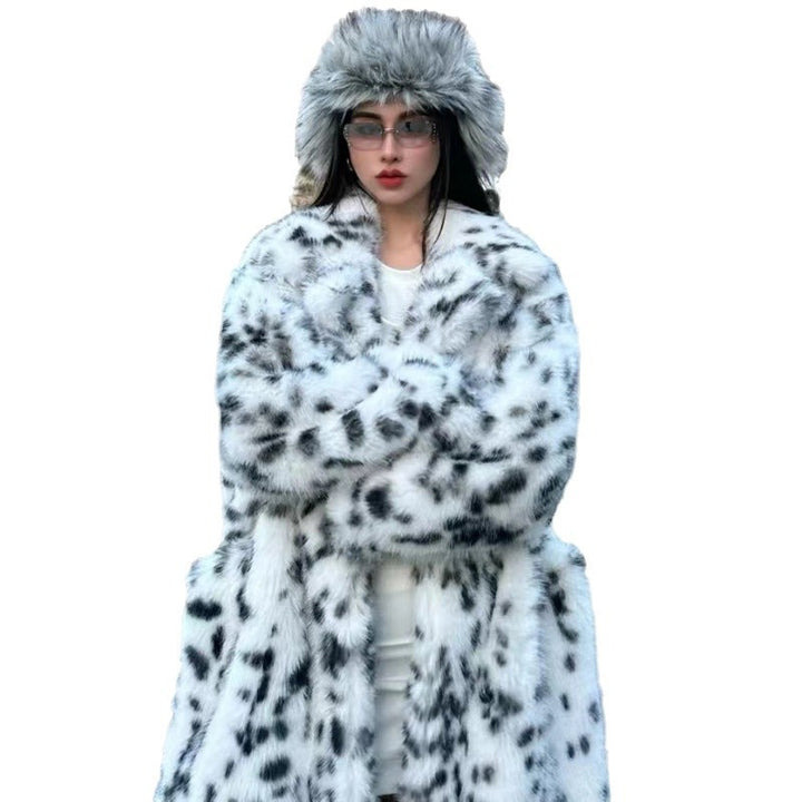 Damen Eleganter Kunstpelz-Mantel mit Punkte-Design Drune