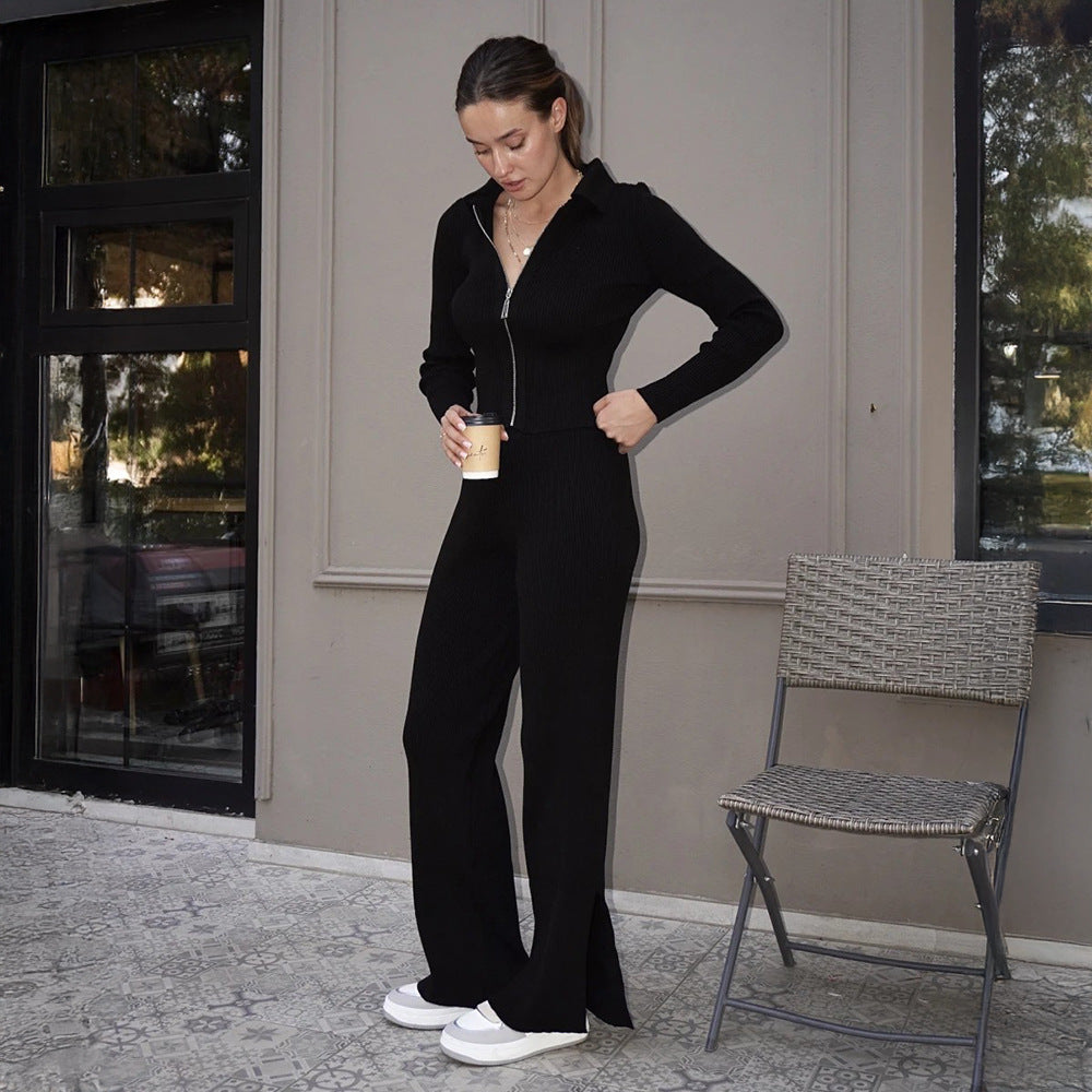 Damen Elegante Strick-Sweatanzug mit Reißverschluss Drune