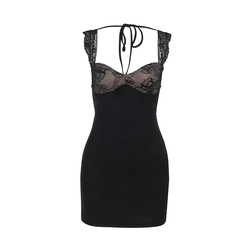 Damen sexy Minikleid mit eleganten Spitzen-Akzenten Drune