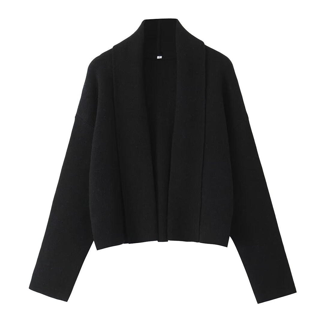 Damen lässige Strickjacke mit offenem Design und V-Ausschnitt Drune