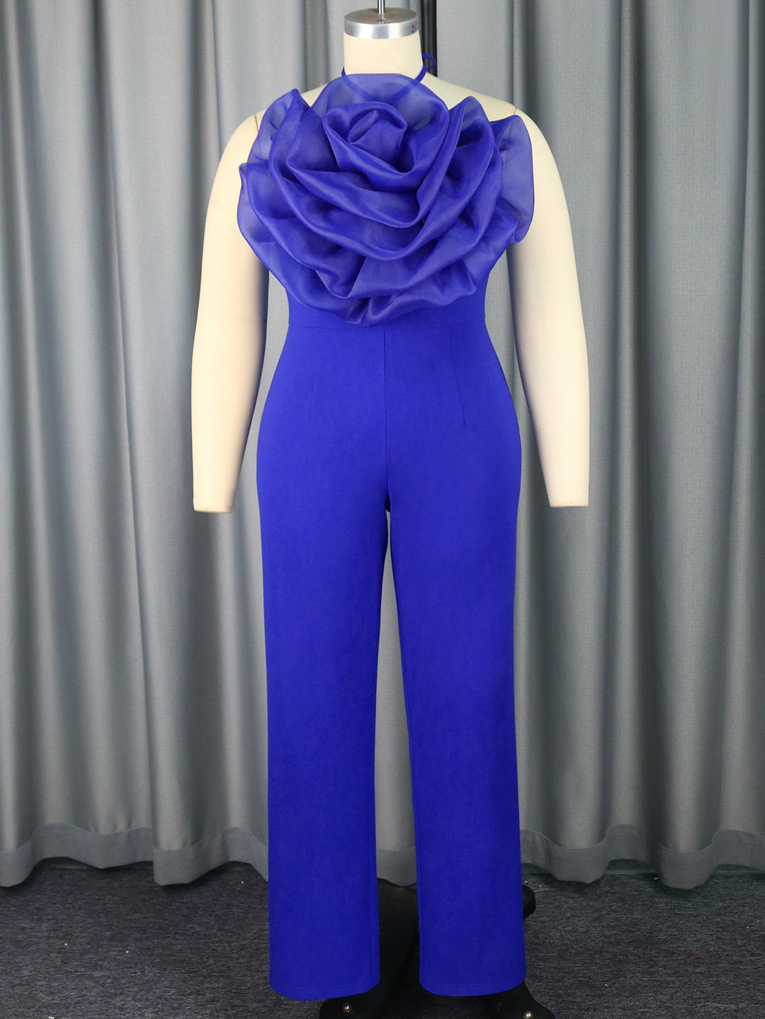 Damen eleganter Jumpsuit mit voluminösem Blumenkragen Drune