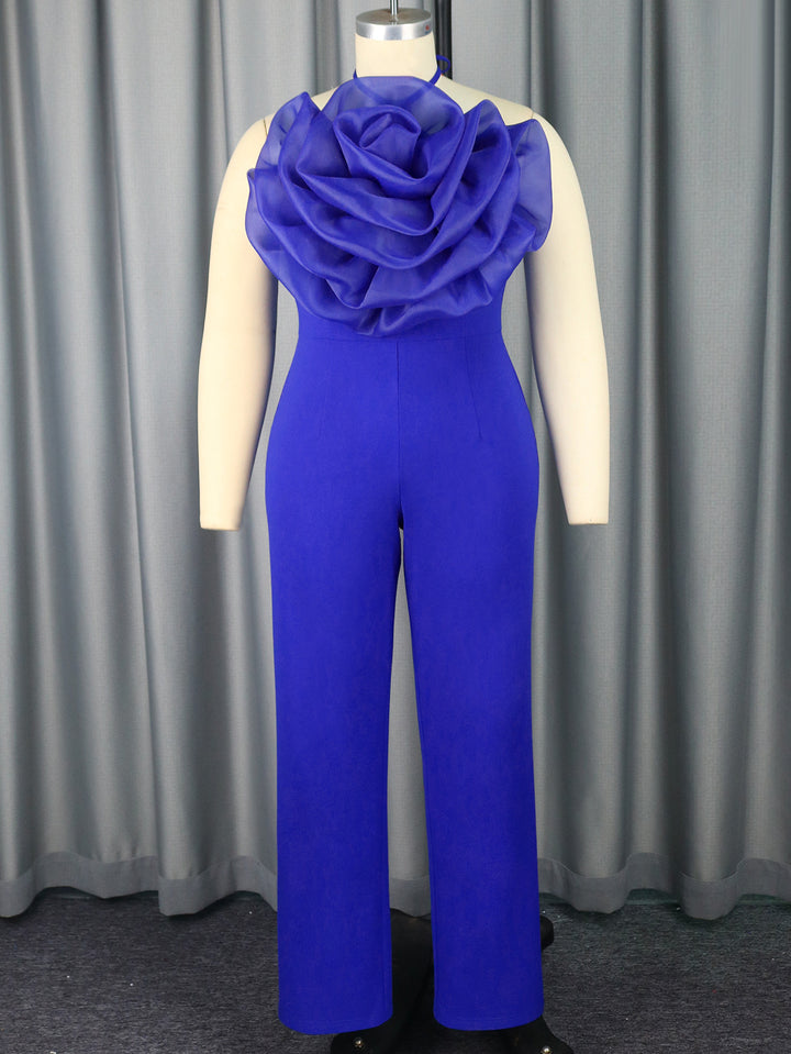 Damen eleganter Jumpsuit mit voluminösem Blumenkragen Drune