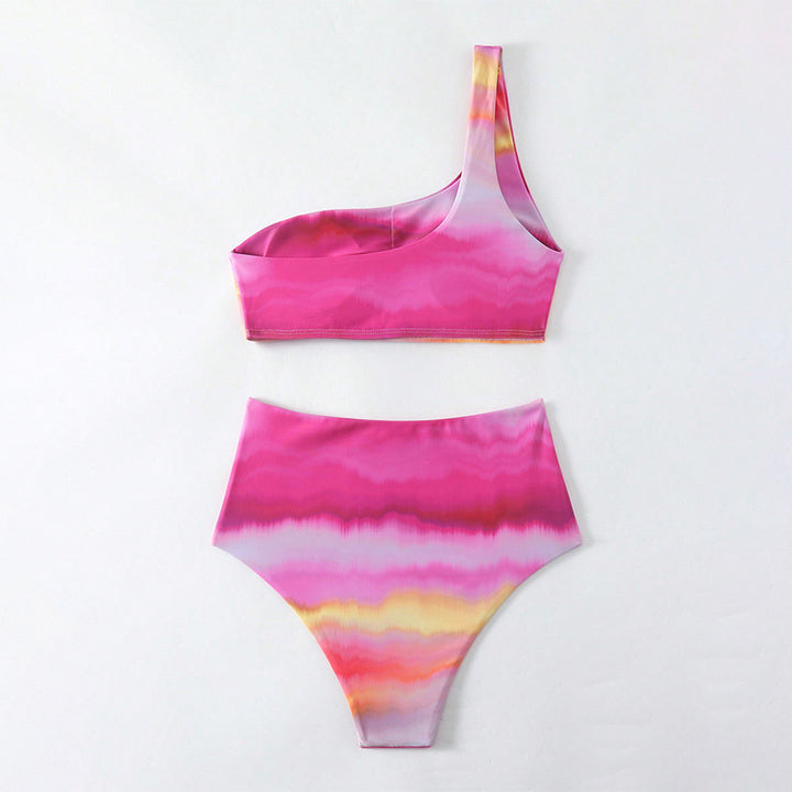 Damen Hochtailliertes Bikini-Set mit asymmetrischem Oberteil und floralen Akzenten Drune