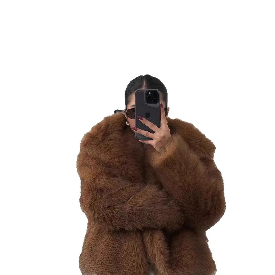 Damen Kunstpelzjacke mit luxuriösem Schnitt und weitem Kragen Drune