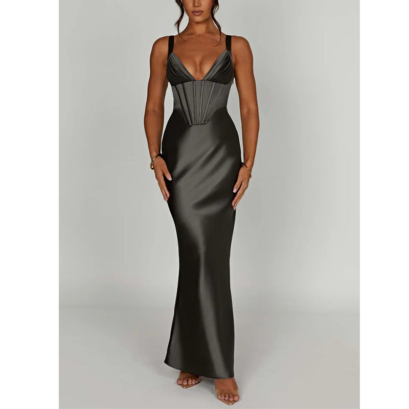 Damen Elegantes Abendkleid mit tailliertem Oberteil und schmalen Trägern Drune